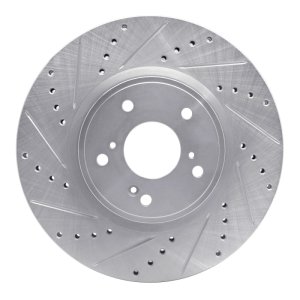 Acura ADX Brake Rotor (1) - Front Left - R1 Concepts - Drilled & Slotted - Silver - `13-`25